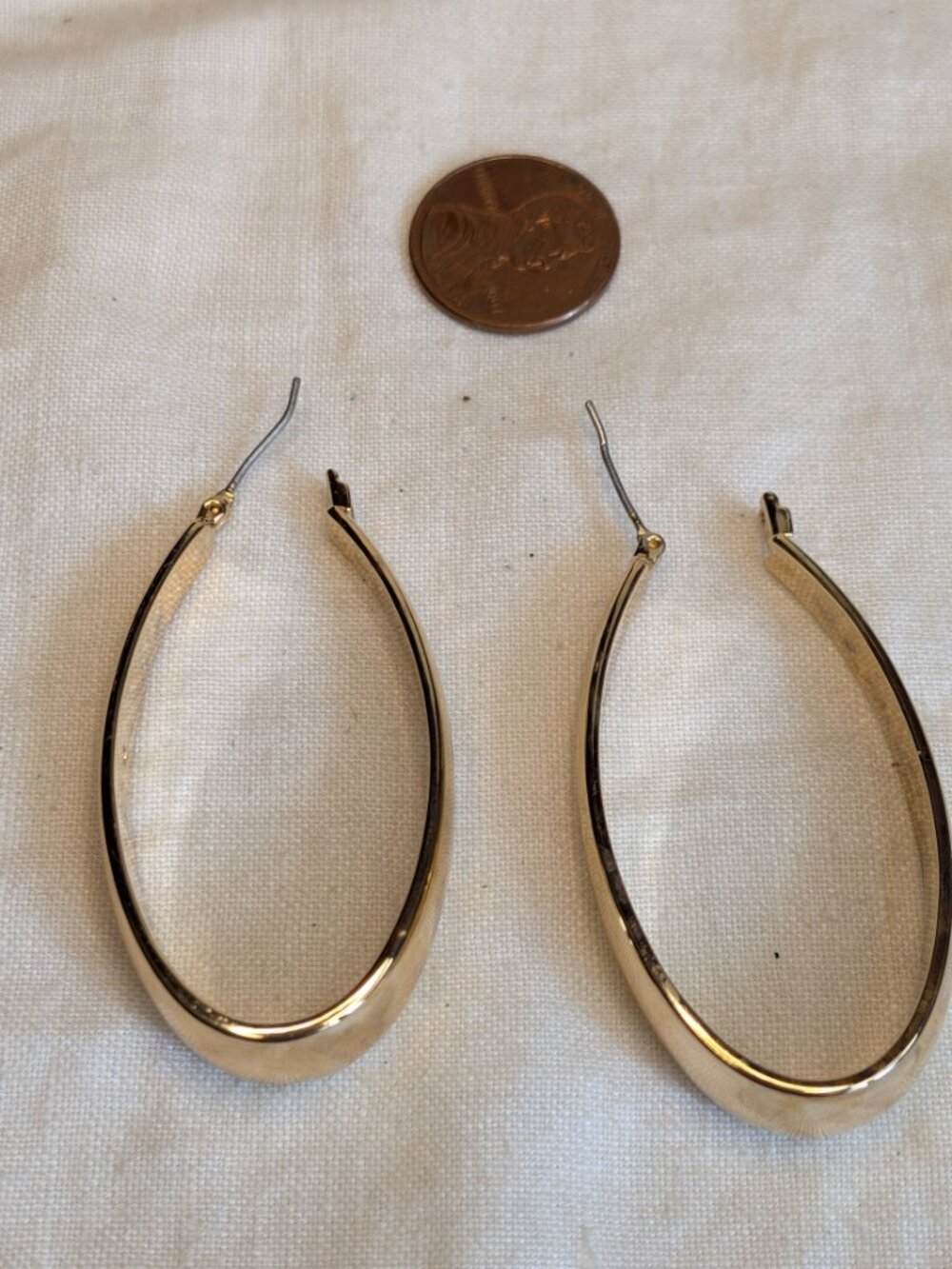RLM Soho Gold‑Tone Tapered Hoop Earrings – 2" Drop, Sculptural Design